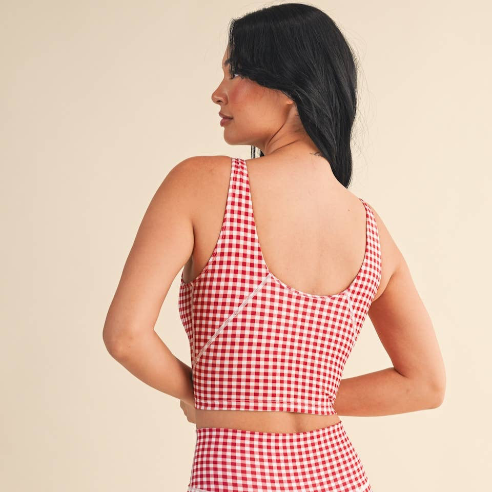 Lucinda Cropped Tank Top: Red Gingham