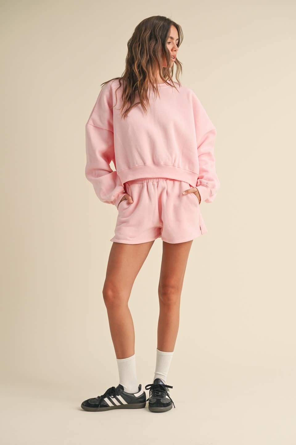 Erin Cozy Fleece Oversized Crewneck: Pink