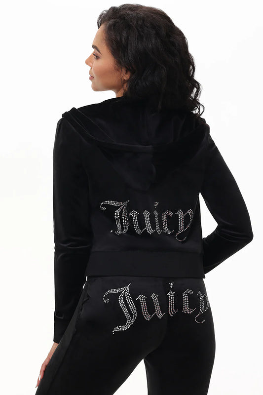 Juicy Couture - OG Big Bling Velour Hoodie: Liquorice