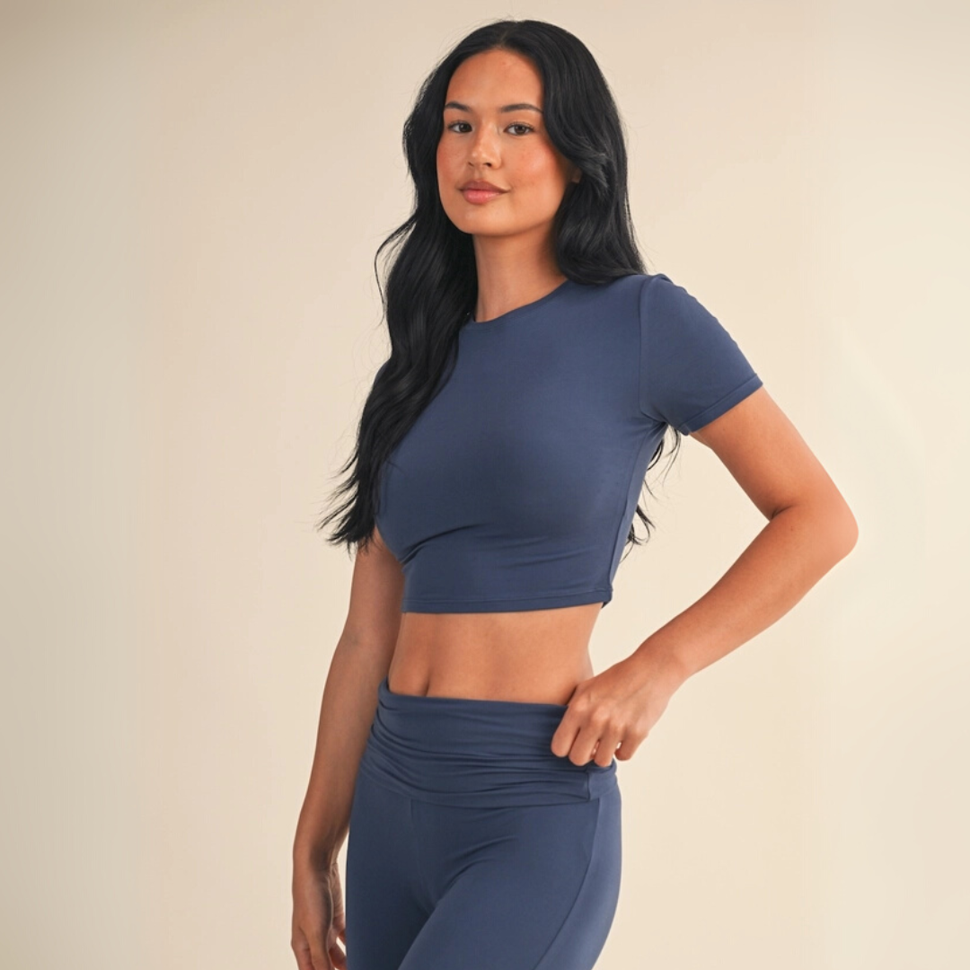 Lydia Soft Knit Tee: Navy