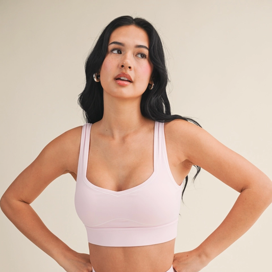 Lila Contrast Sports Bra: Baby Pink