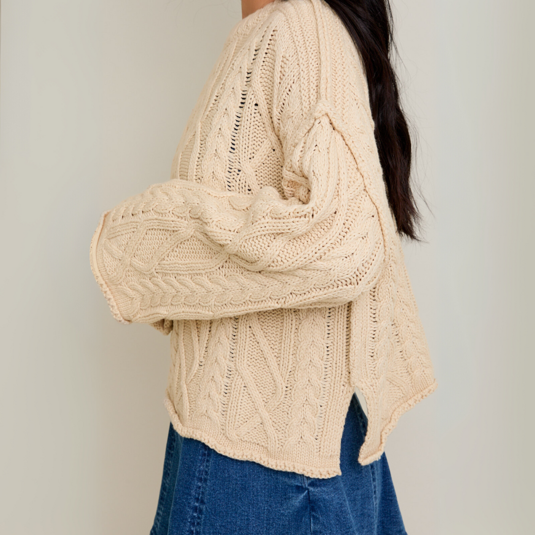 Ruby Cable Knit Sweater: Oatmeal