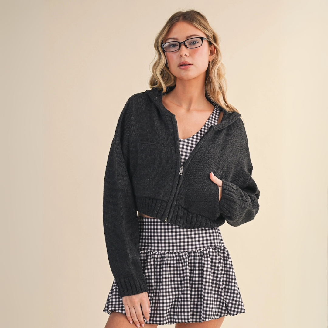 Emilia Knit Hoodie: Black