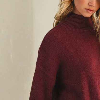 Brooklyn Mock Neck Sweater: Dark Cherry