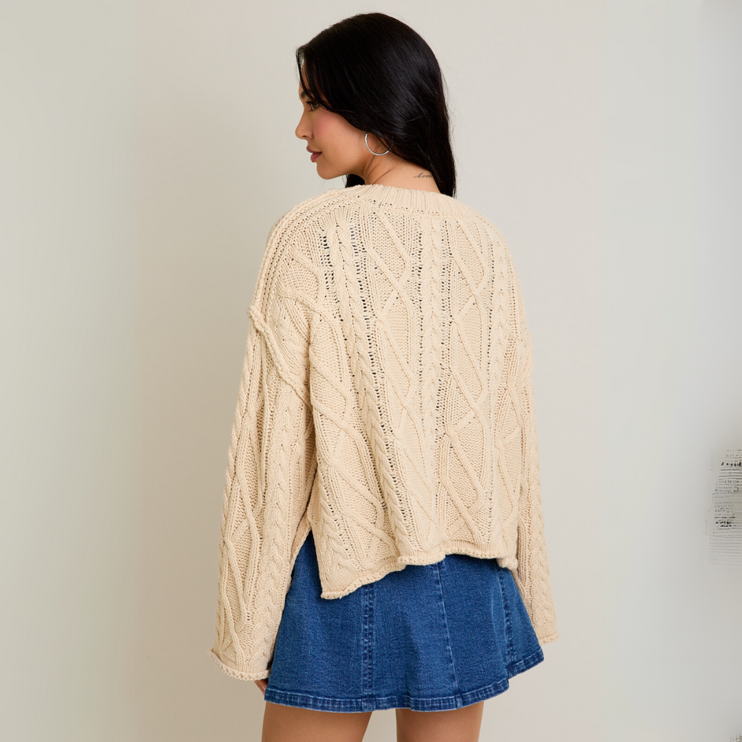 Ruby Cable Knit Sweater: Oatmeal