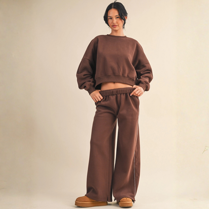 Erin Cozy Fleece Crew: Chocolate