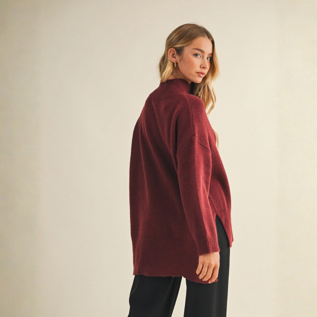 Brooklyn Mock Neck Sweater: Dark Cherry