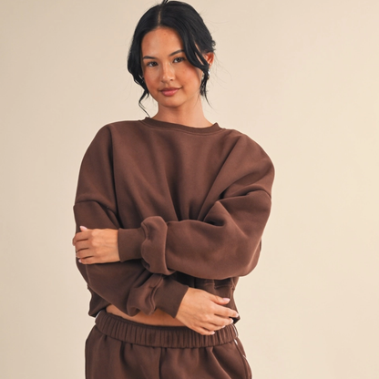 Erin Cozy Fleece Crew: Chocolate