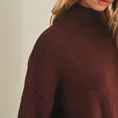 Brooklyn Mock Neck Sweater: Chocolate