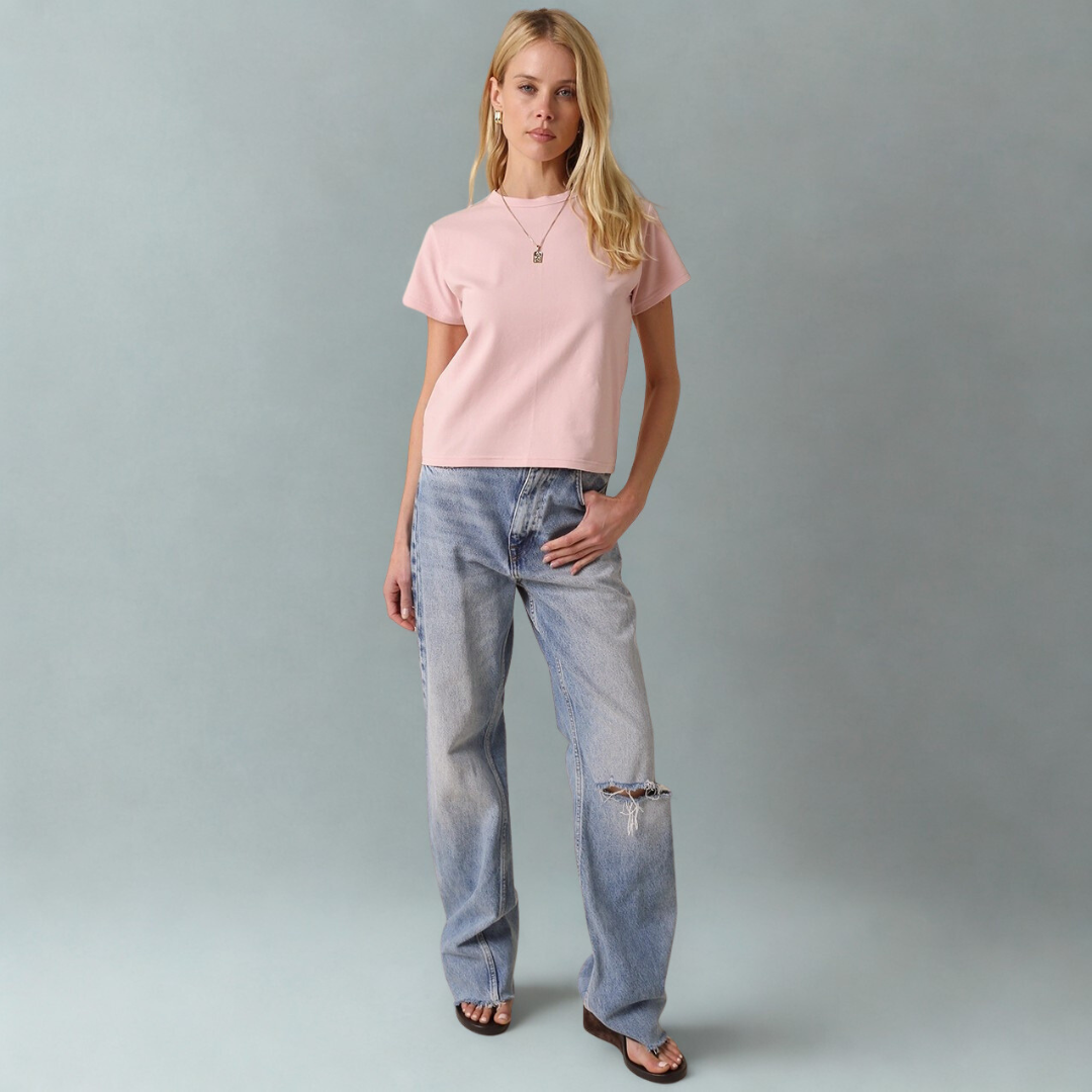 Olivia Cotton Crew Tee: Petal
