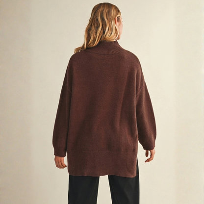 Brooklyn Mock Neck Sweater: Chocolate