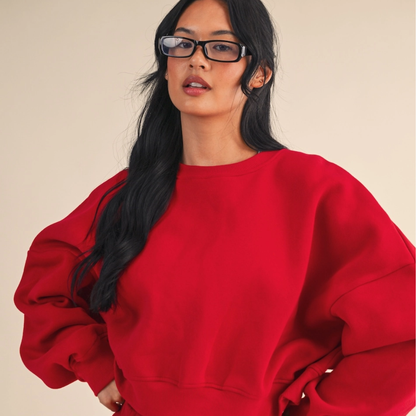 Erin Cozy Fleece Crew: Cherry