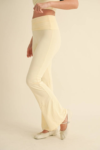 Tessa Soft Knit Foldover Yoga Pants: Lemon