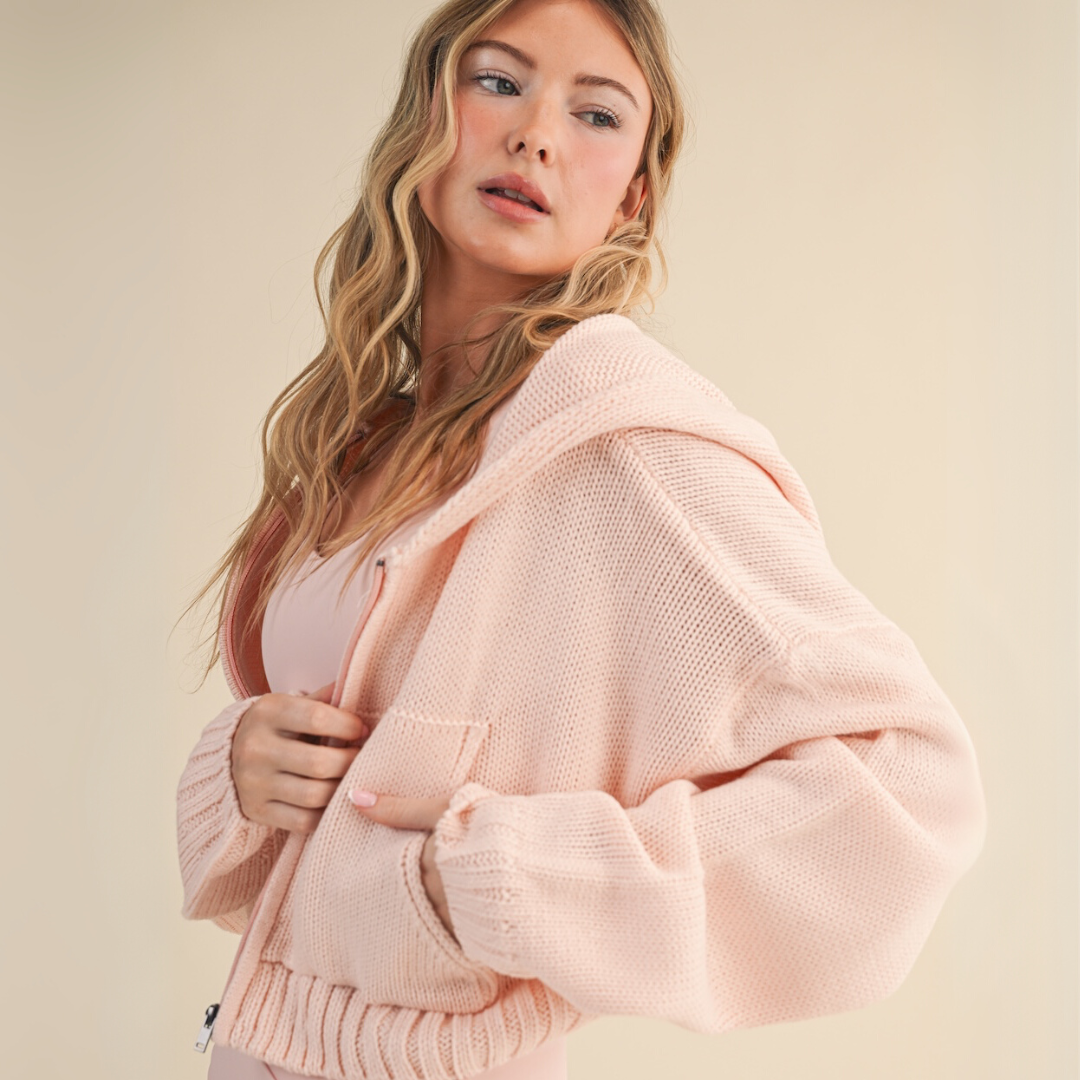 Emilia Knit Hoodie: Pink