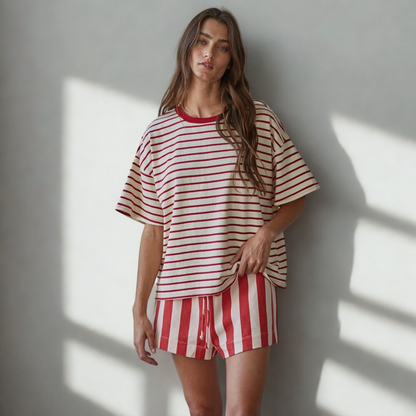 Charlotte Stripped Crew Tee: Red