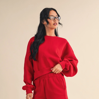 Erin Cozy Fleece Crew: Cherry