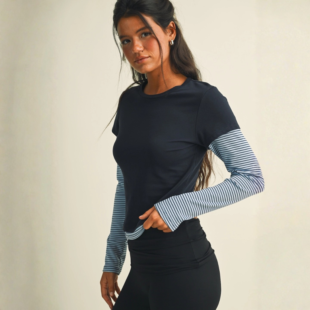 Emilia Layered Tee: Navy