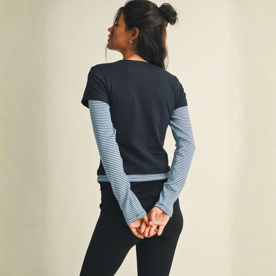 Emilia Layered Tee: Navy