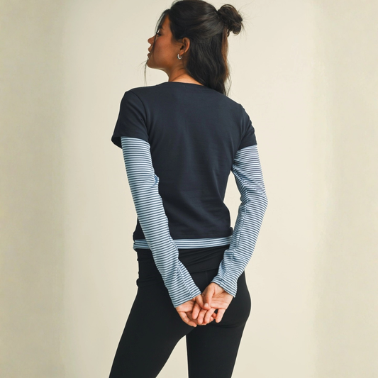 Emilia Layered Tee: Navy