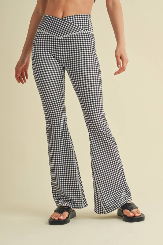 Layla Crossover Yoga Pants: Black Gingham