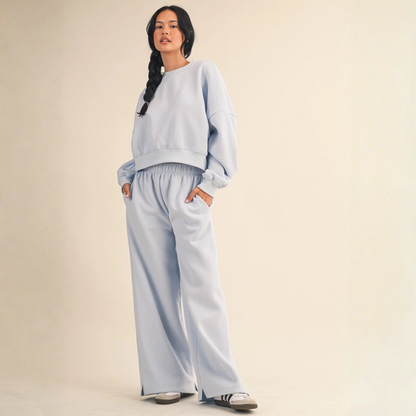 Erin Cozy Fleece Crew: Dusty Blue