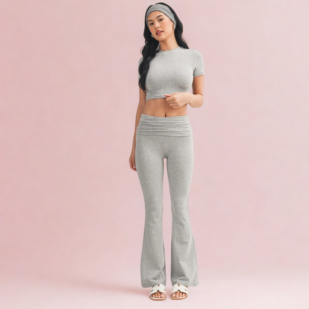 Tessa Soft Knit Foldover Yoga Pants: Heather Grey
