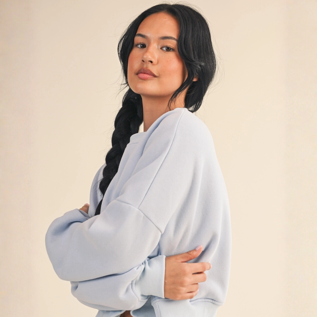 Erin Cozy Fleece Crew: Dusty Blue