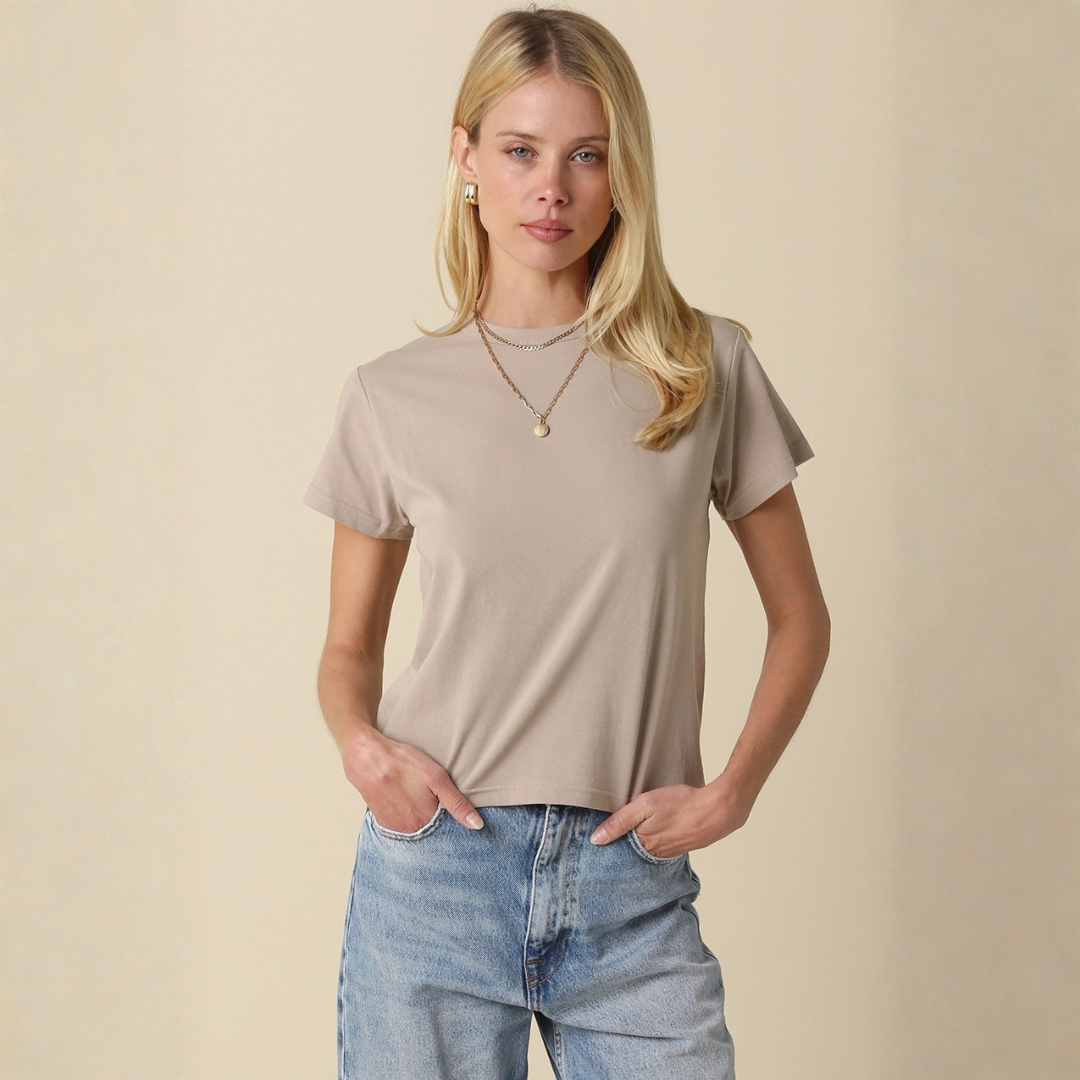 Olivia Cotton Crew Tee: Driftwood