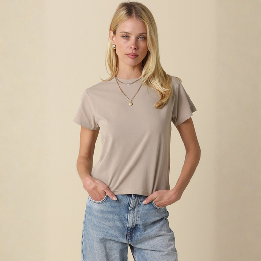 Olivia Cotton Crew Tee: Driftwood