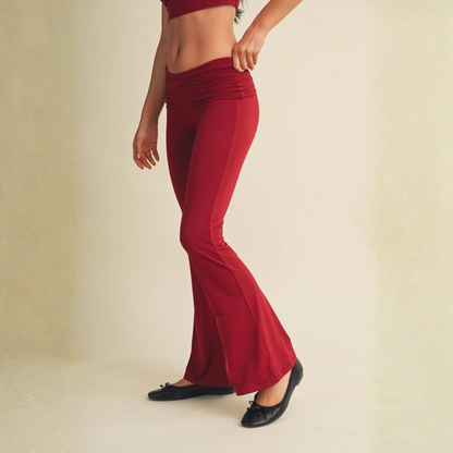 Tessa Soft Knit Foldover Yoga Pants: Dark Cherry