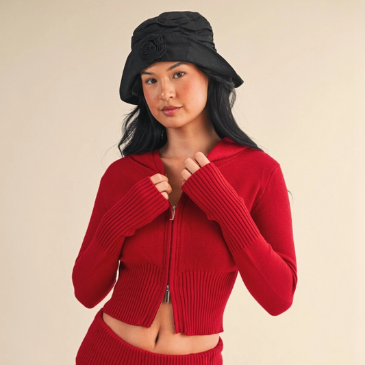 Stella Knit Zip Up: Cherry