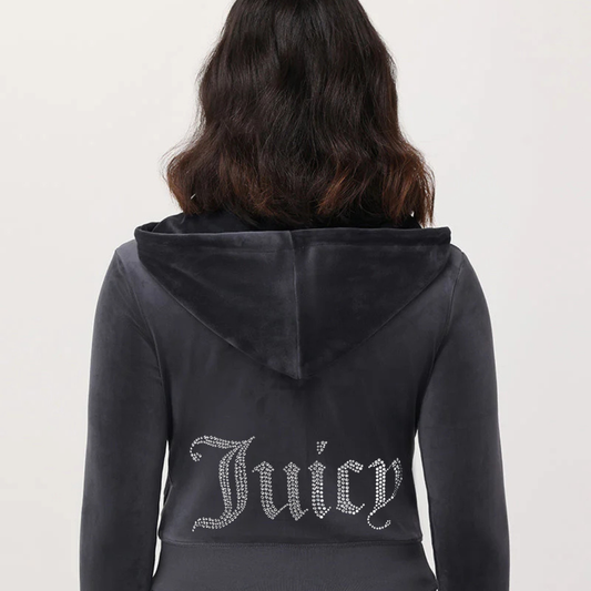 Juicy Couture - OG Big Bling Velour Hoodie: Titanium