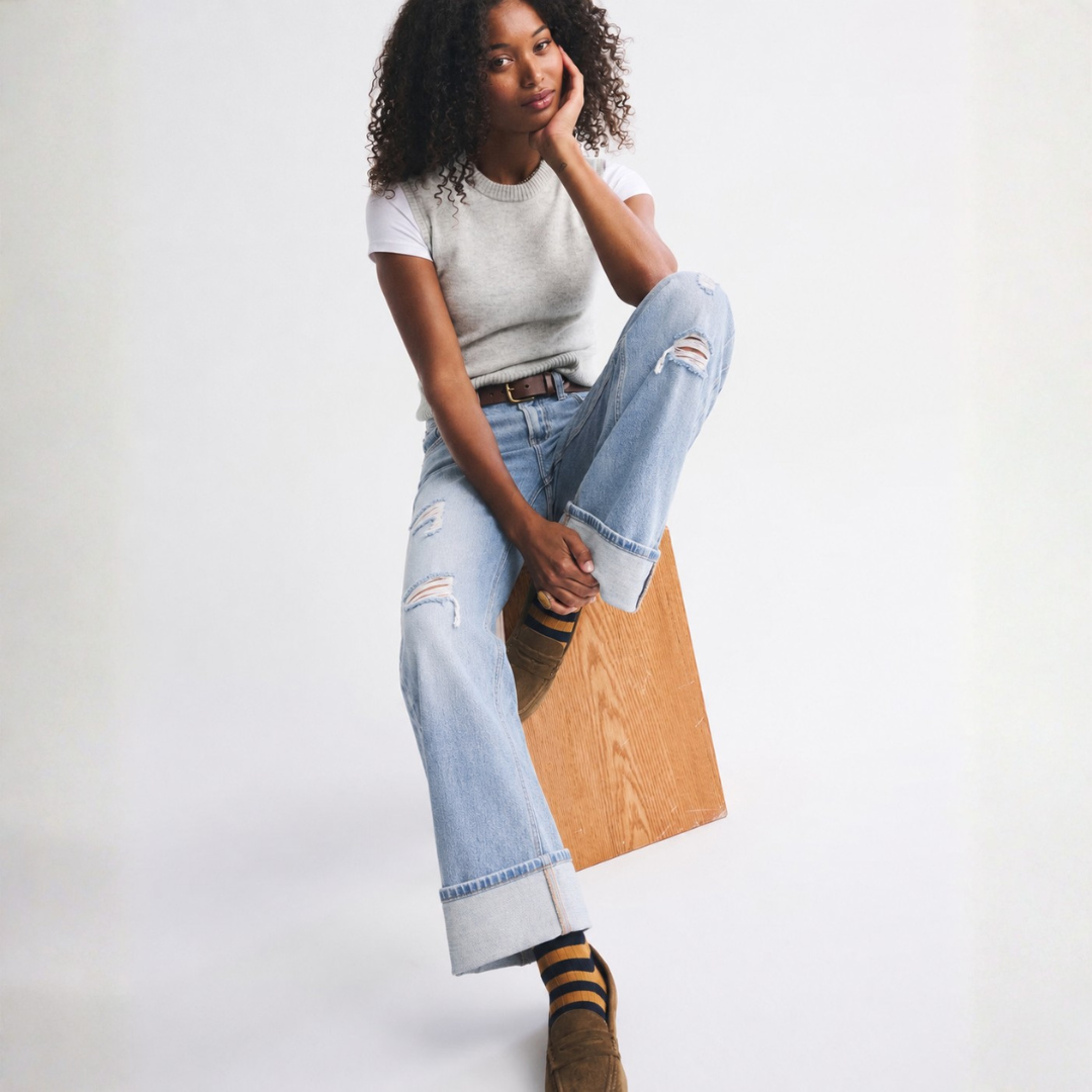 Mid Rise Distressed Cuffed Jeans