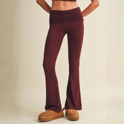 Tessa Soft Knit Foldover Yoga Pants: Burgundy