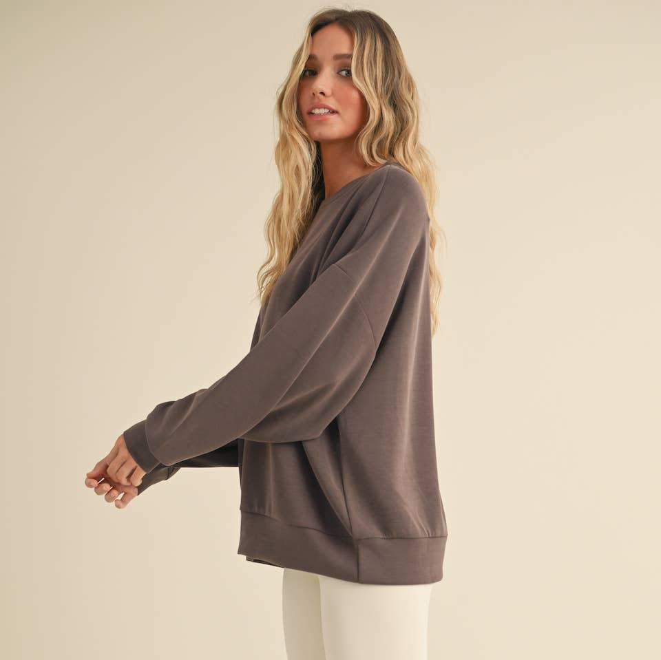 Zuri Super Soft Oversized Crew: Chocolate