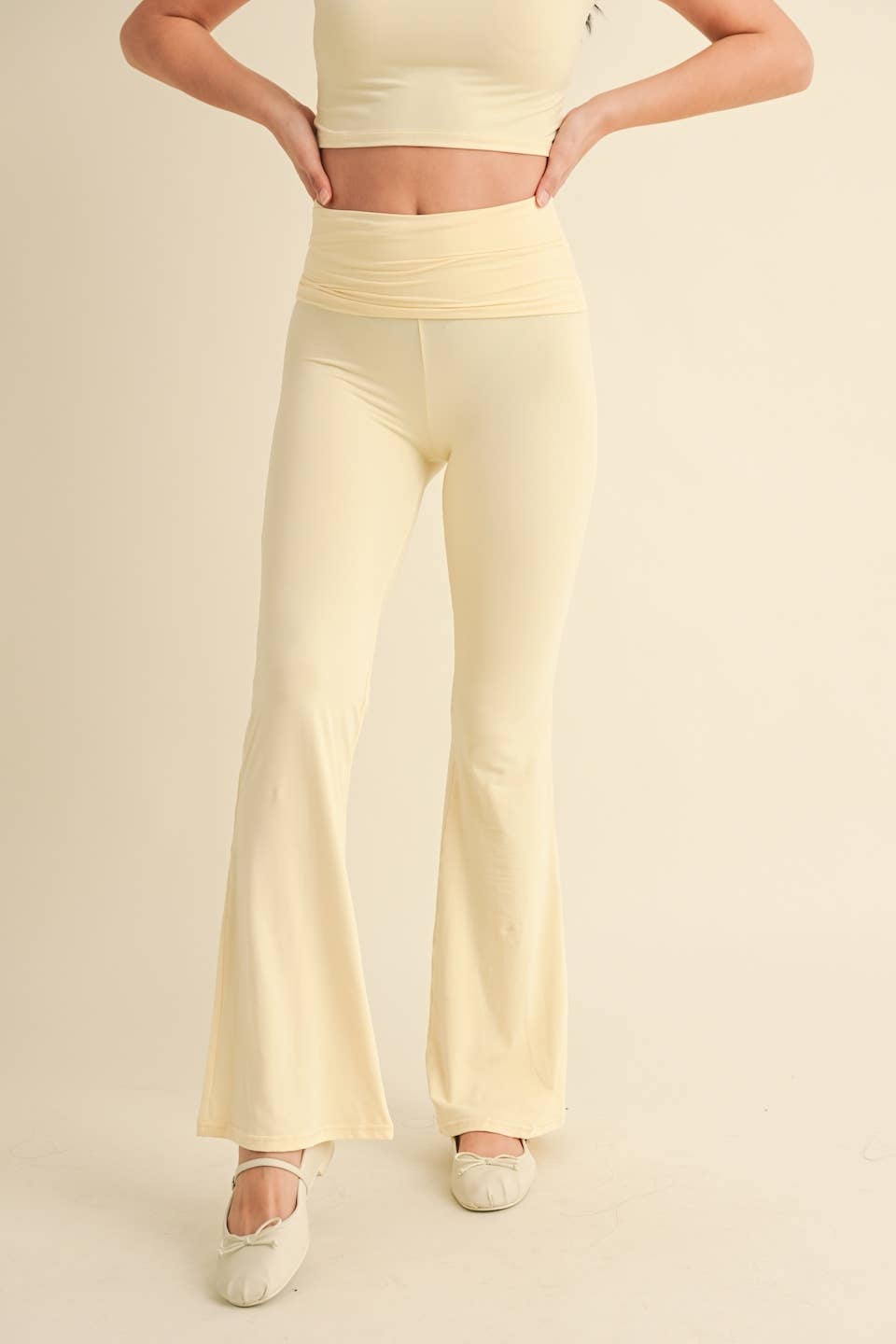 Tessa Soft Knit Foldover Yoga Pants: Lemon