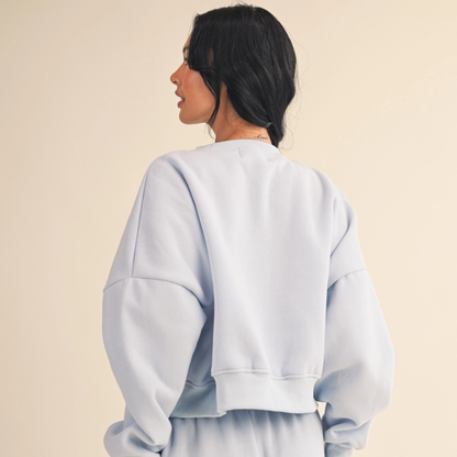 Erin Cozy Fleece Crew: Dusty Blue