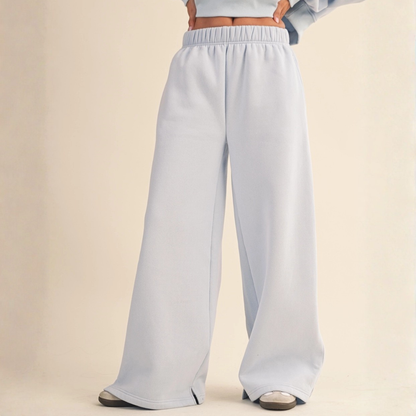 Laura Cozy Wide Leg Sweats: Dusty Blue