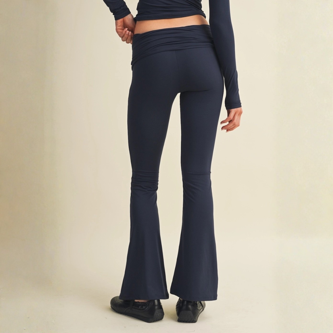 Tessa Soft Knit Foldover Yoga Pants: Dark Navy