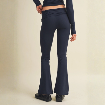 Tessa Soft Knit Foldover Yoga Pants: Dark Navy