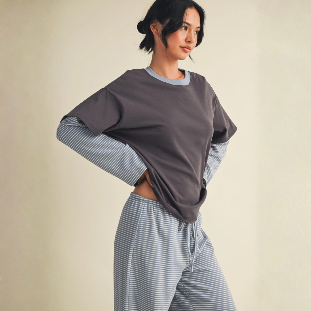 Emilia Oversized Layered Tee: Charcoal