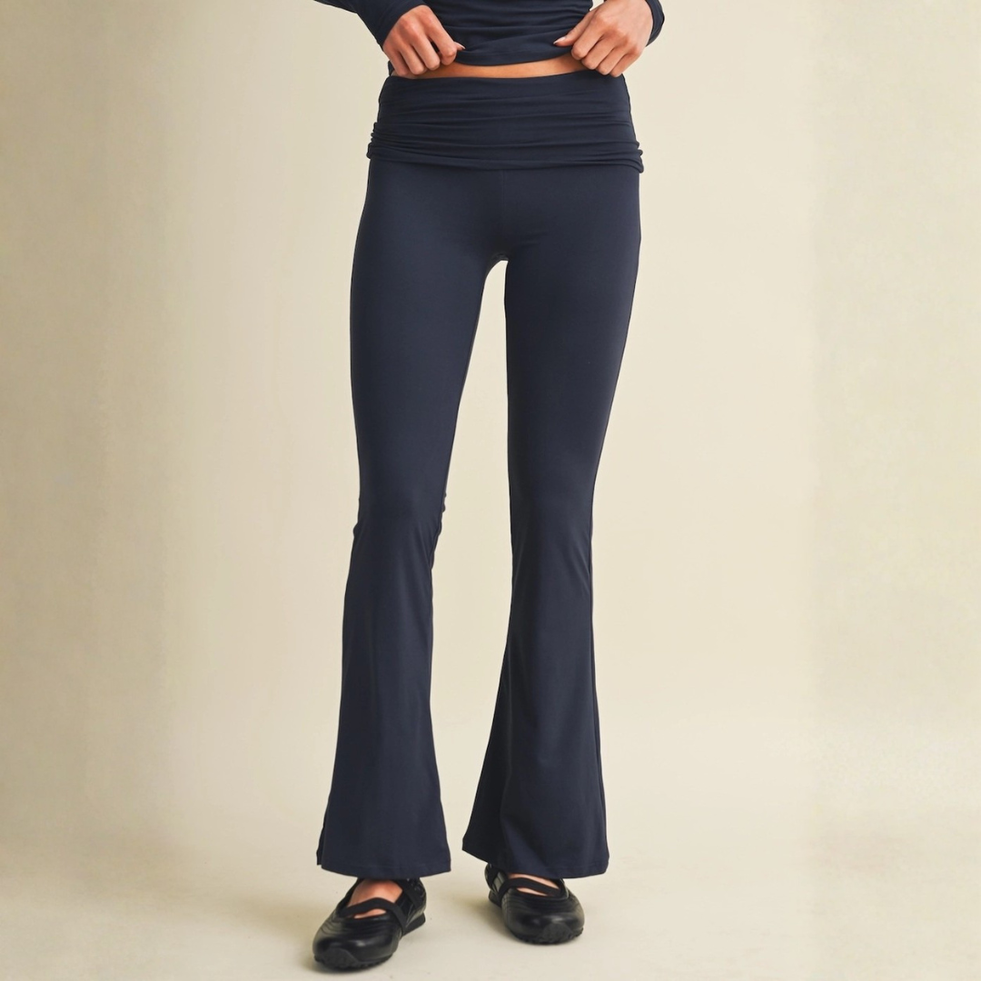 Tessa Soft Knit Foldover Yoga Pants: Dark Navy