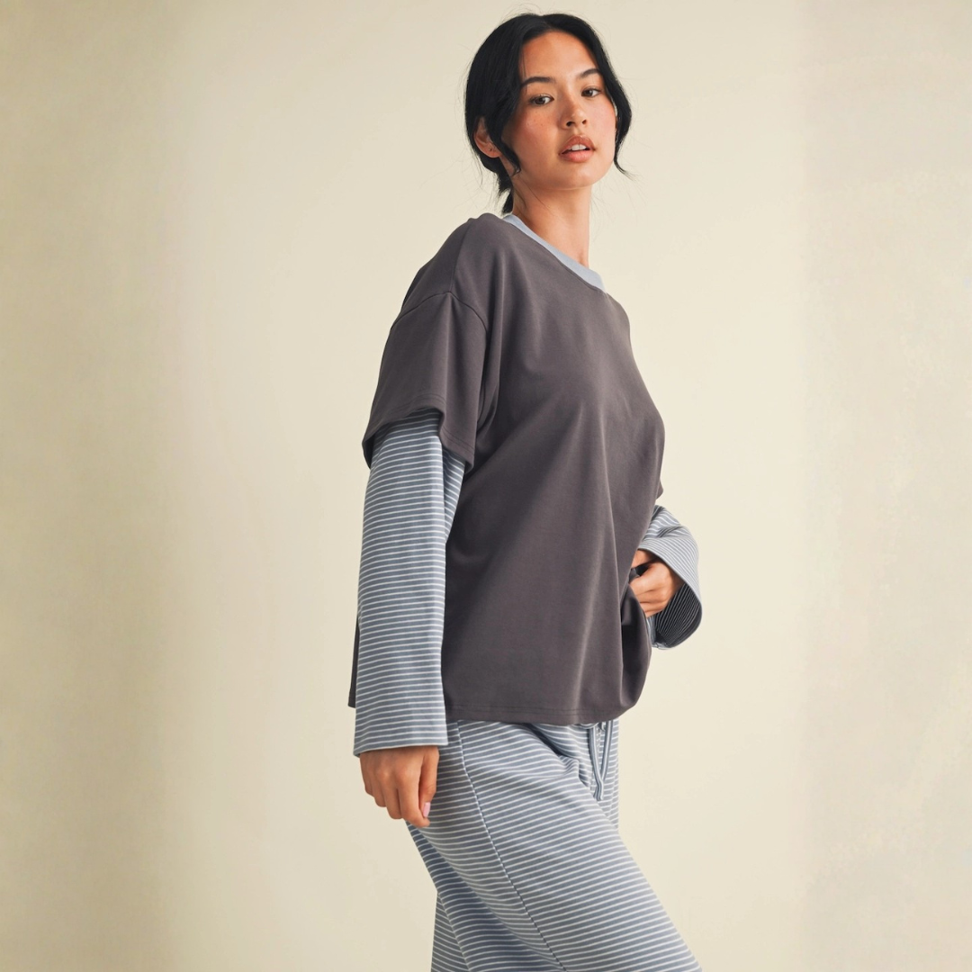 Emilia Oversized Layered Tee: Charcoal
