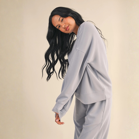 Zuri Super Soft Oversized Crew: Dusty Blue
