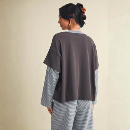 Emilia Oversized Layered Tee: Charcoal