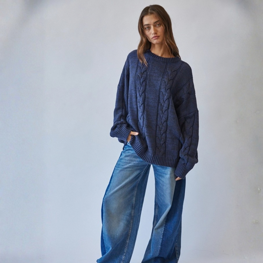Marie Navy Cable Sweater