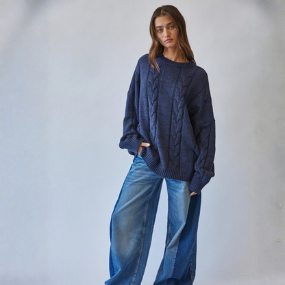 Marie Navy Cable Sweater