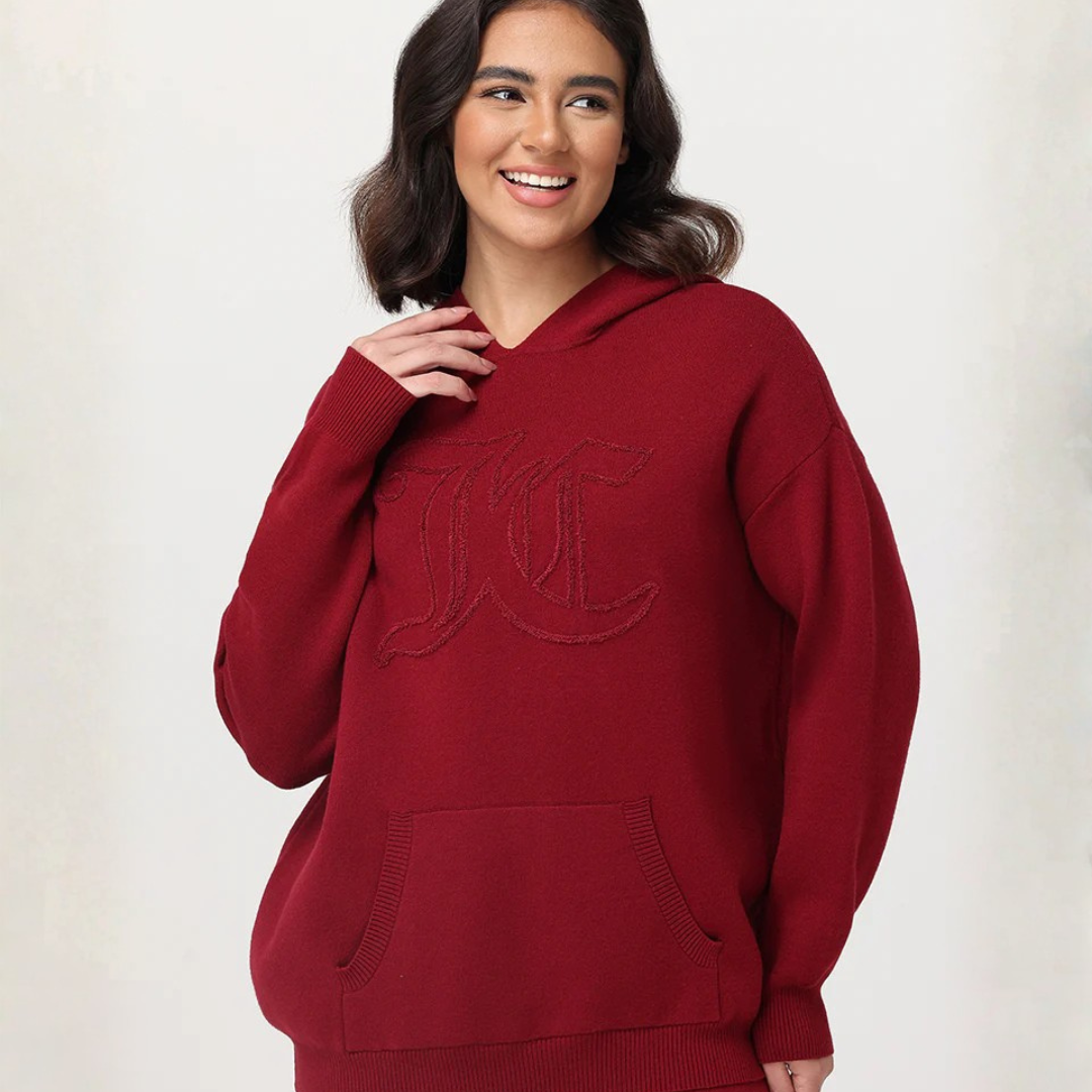Juicy Couture - Embroidered Oversized Hoodie: Red Dahlia