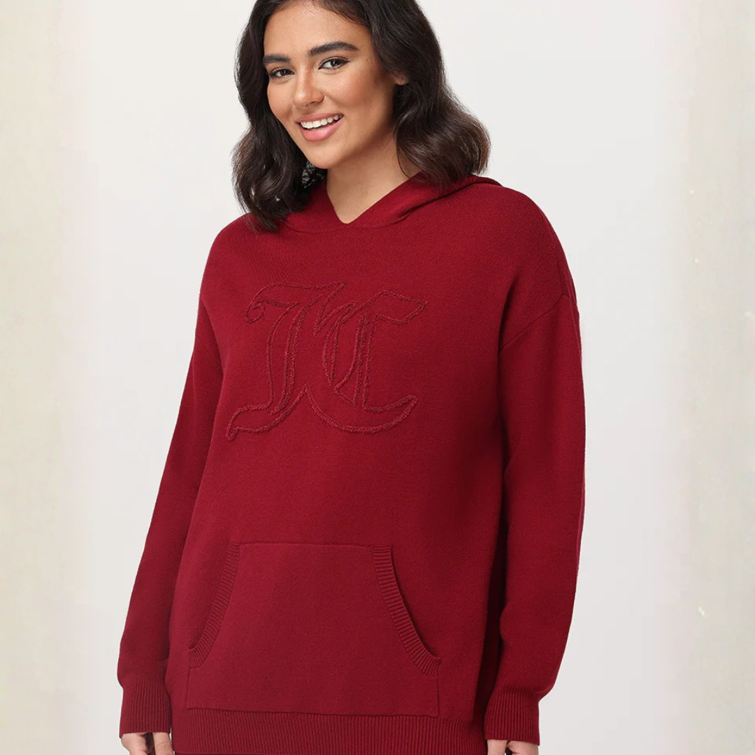 Juicy Couture - Embroidered Oversized Hoodie: Red Dahlia