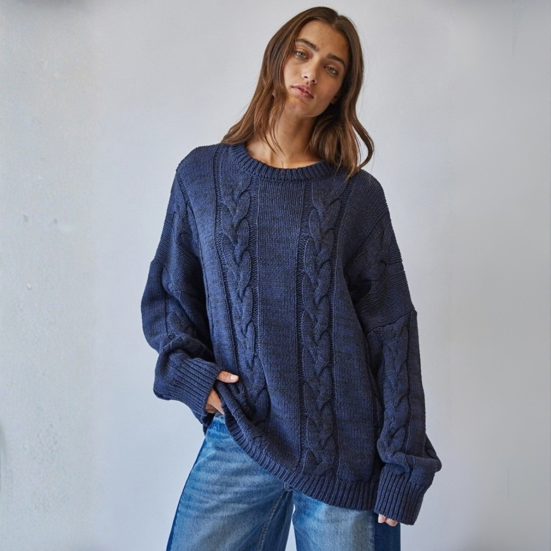 Marie Navy Cable Sweater